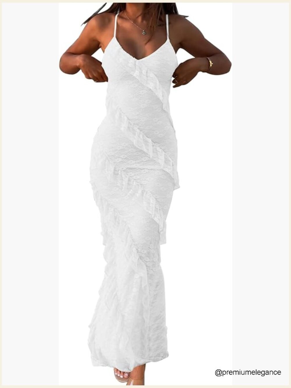 Floral Lace V-Neck Bodycon Maxi Dress Spaghetti Strap Formal Cocktail Party